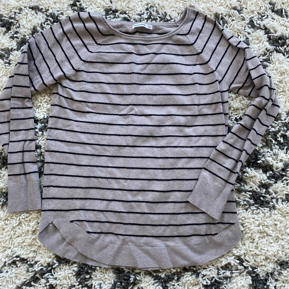 Pink Clover Grey & Black Striped 3/4 Length Sleeve Sweater